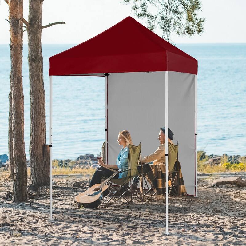 EAGLE PEAK Pop up Canopy 5x5, Outdoor Portable Canopy Tent with One Removable Sunwall, Carry Bag Included, Burgundy