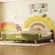 preview thumbnail 2 of 10, Full Size Upholstered Platform Bed with Sunflower Shaped Headboard, Cute Bedframe w/Wood Slats Support for Kids Girls Boys Green