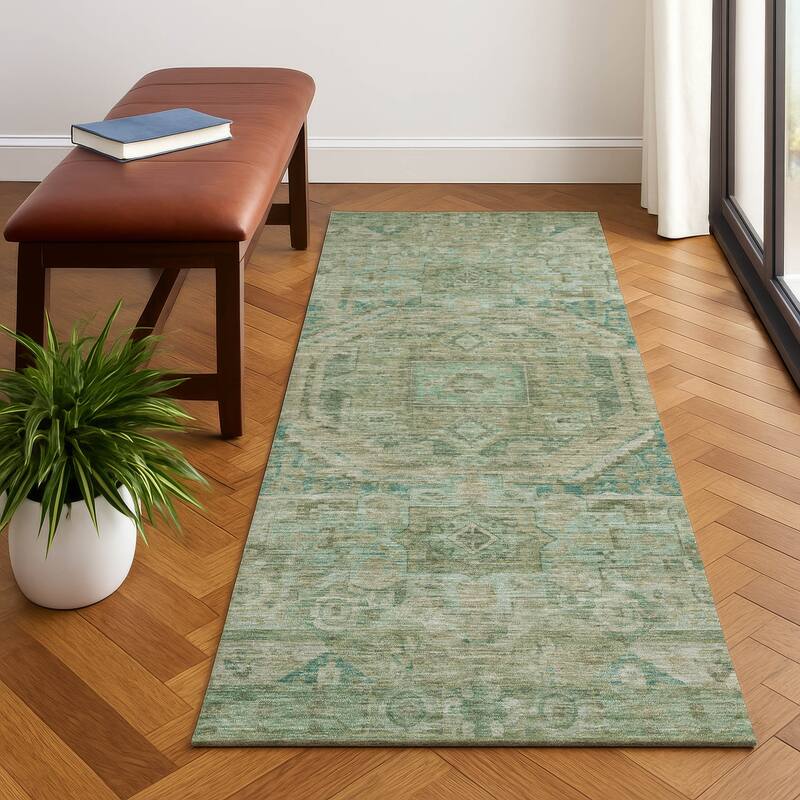 Premium Washable Super Soft Vintage Traditional Mayfield Rug - Sage - 2'3" x 7'6"