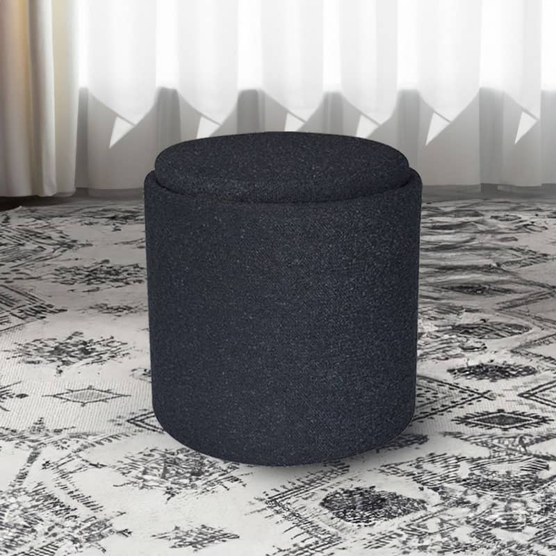 Esme Boucle Tufted Storage Ottoman with Tray in Black by Aria Home