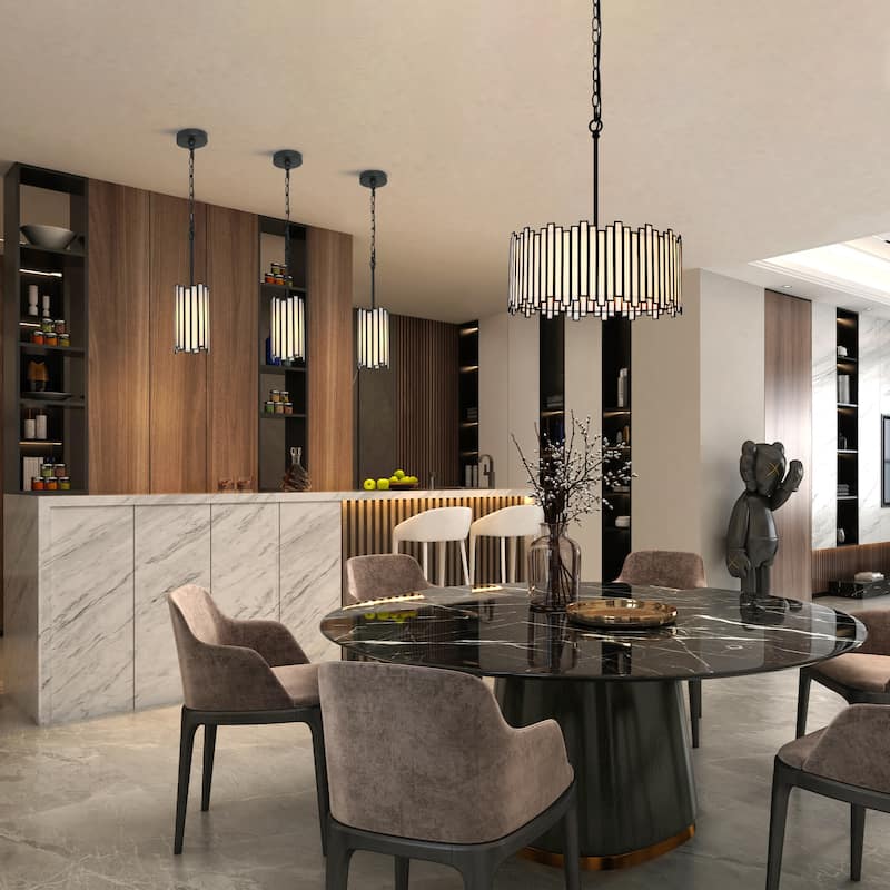 Tifany Modern Gold 4-Light Drum Chandelier Colored Glass Lights for Kitchen Island Bedroom