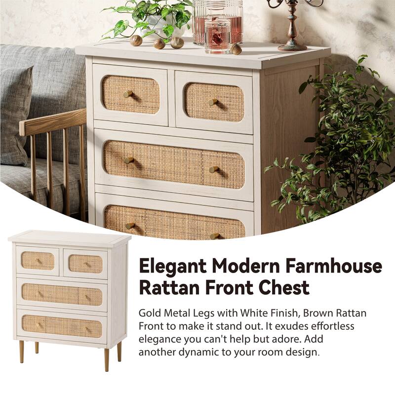 COZAYH Farmhouse Wicker Rattan Nightstand, Boho Mid-Century Coastal Wooden Bedside Table, Wooden Storage Cabinet