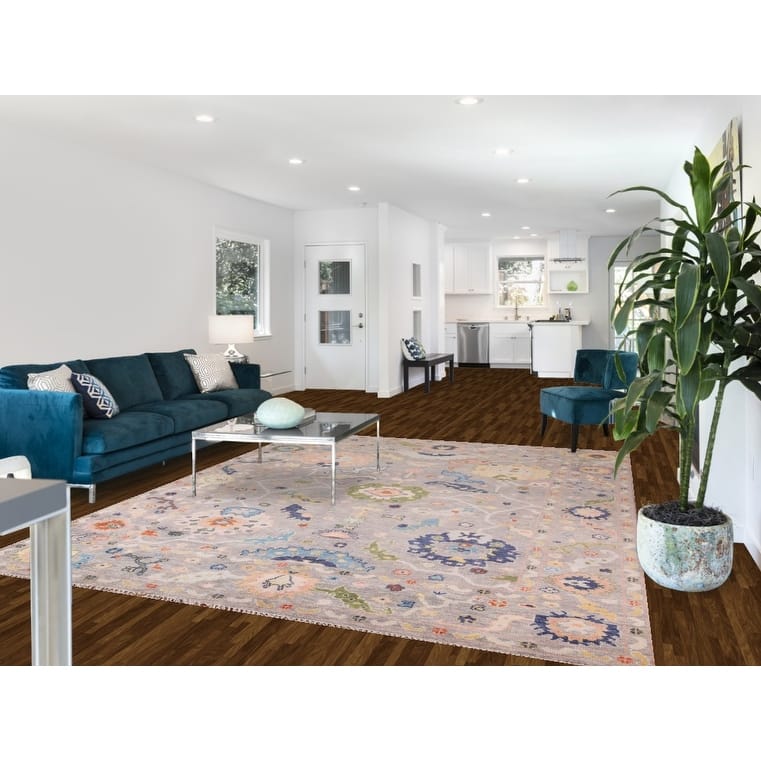 All-Over Floral Oushak Oriental Area Rug Hand-Knotted Wool Carpet - 7'11"x 9'10"