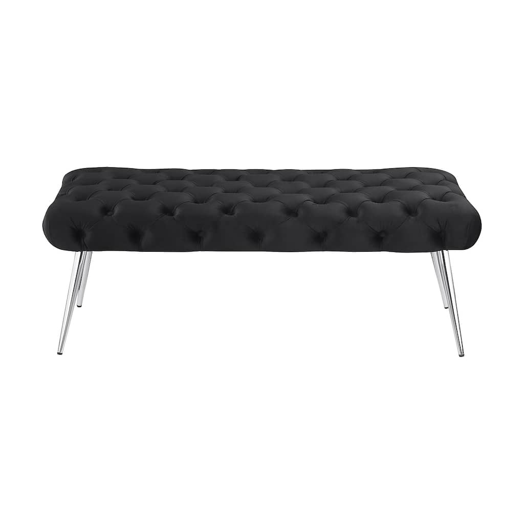 Velvet and Metal Bench with Button-Tufting Design