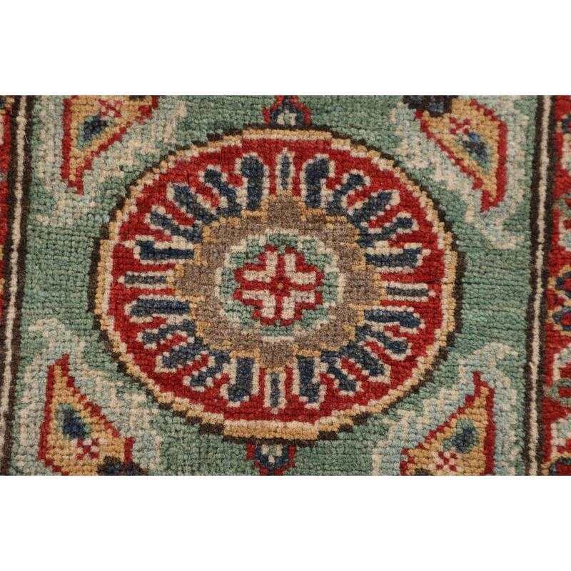 Light Green Kazak Runner Rug Handmade Oriental Wool Carpet - 2'1" x 5'11"