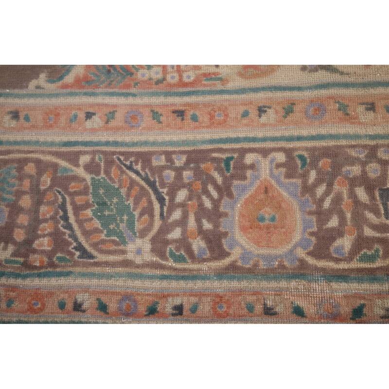 Brown Geometric Tabriz Vintage Persian Area Rug Handmade Wool Carpet - 9'4" x 12'5"
