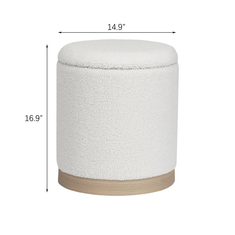 Adeco Velvet Round Storage Stool Gold Plating Base Storage Ottoman