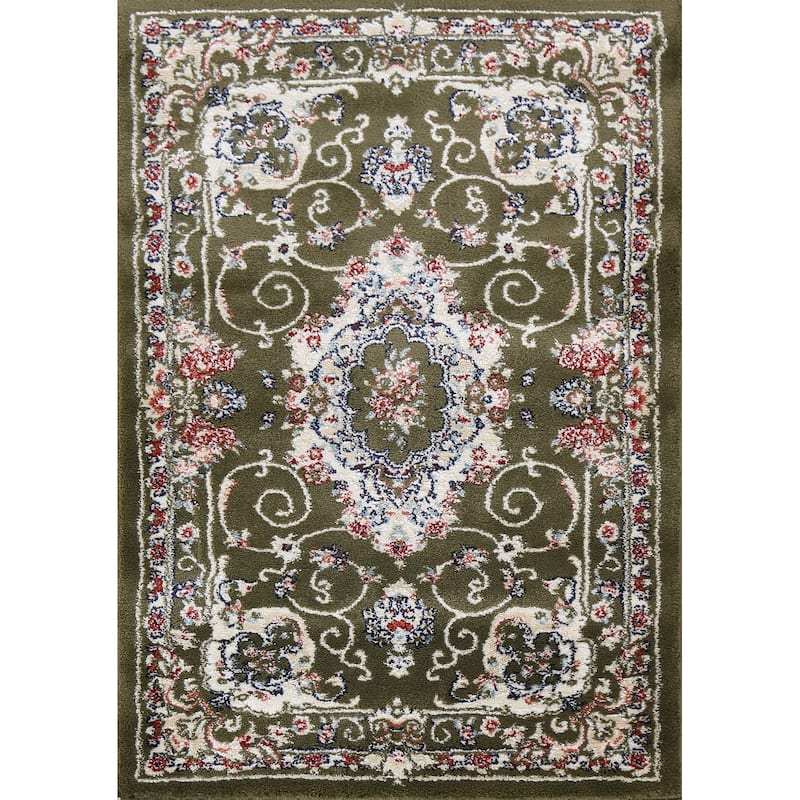 Green Floral Medallion Transitional Turkish Rug Oriental Carpet - 2'7" x 4'11" - Green