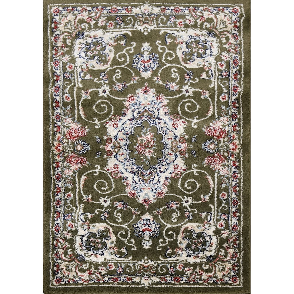 Green Floral Medallion Transitional Turkish Rug Oriental Carpet