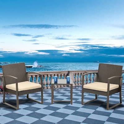 Aoodor 3-Piece Patio Furniture Set - Outdoor Rattan Wicker Chairs with Table, Sofa Set Including Cushions - N/A
