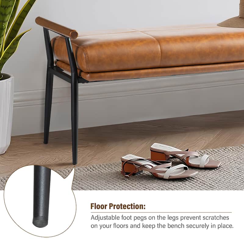 Glitzhome 48.5"W Modern Upholstered Bench with Wooden Arms and Metal Legs