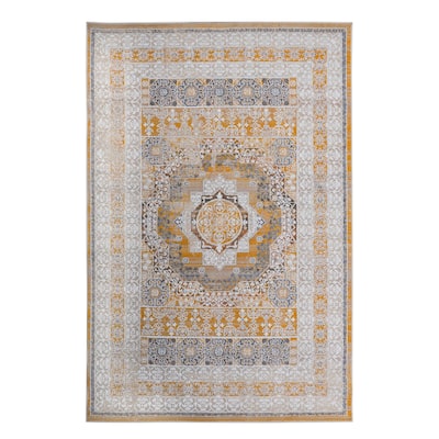 LOOM & LUXE Collection Cream/Ivory/Medallion Non-Shedding Area Rug