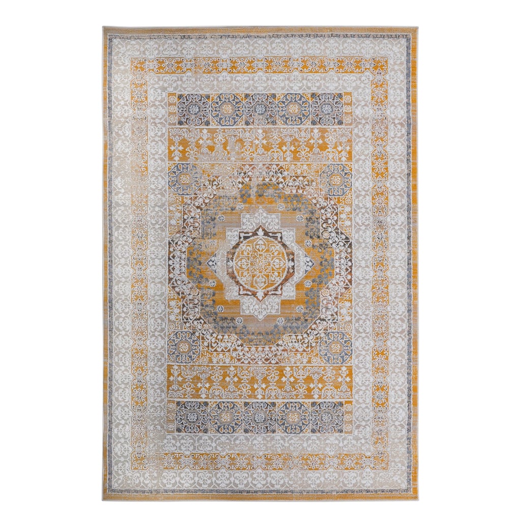 LOOM & LUXE Collection Cream/Ivory/Medallion Non-Shedding Area Rug