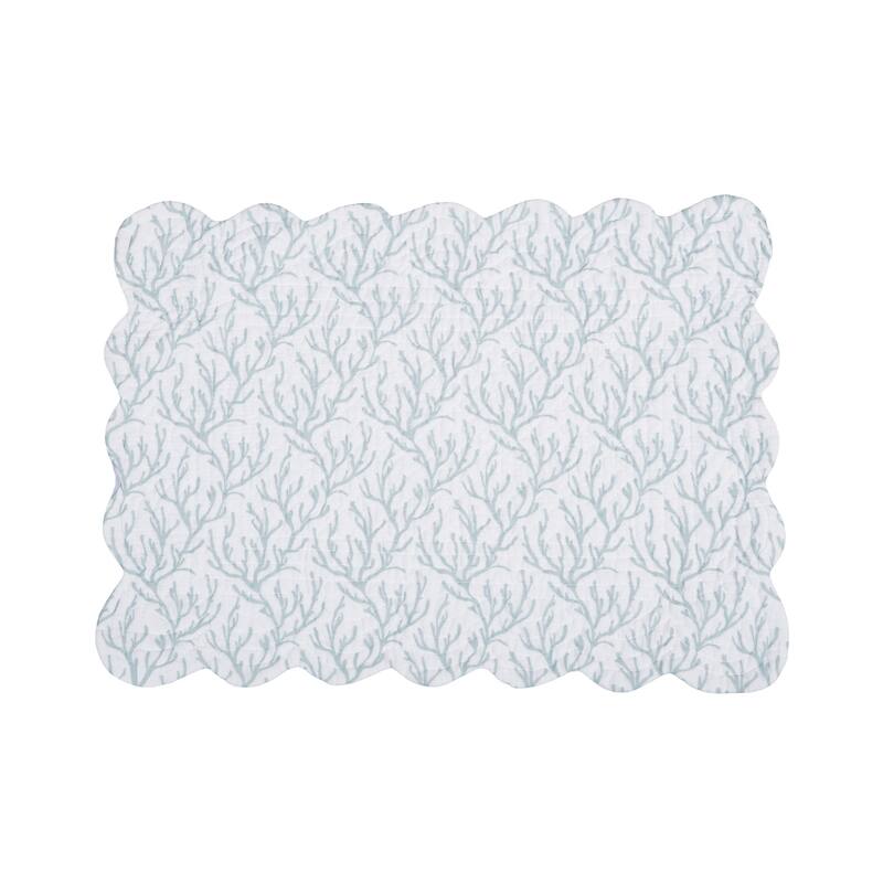 Seafoam Reef Scalloped Placemats Set of 6 Nautical Design Coral, 13" x 19"