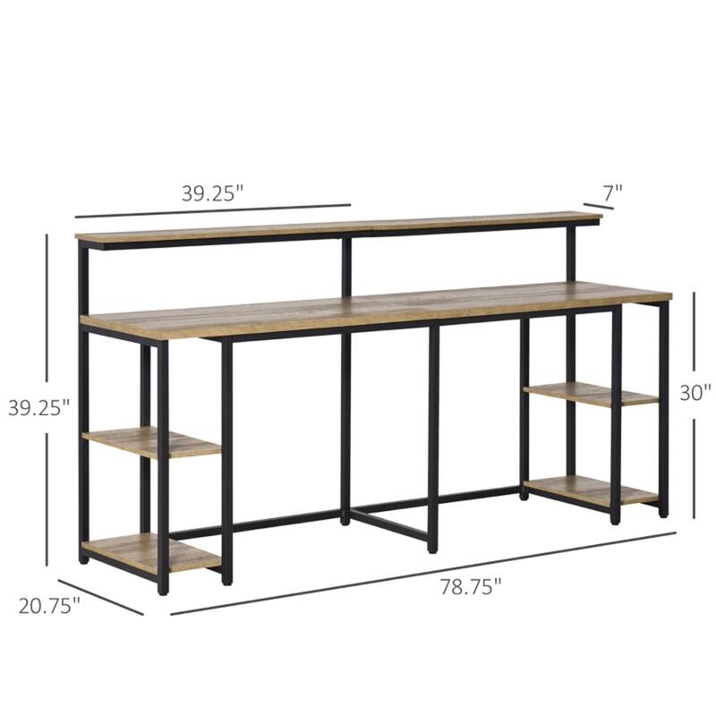 78" Dual Workstation Desk for Two with Elevated Monitor Racks and CPU Shelves Steel Frame
