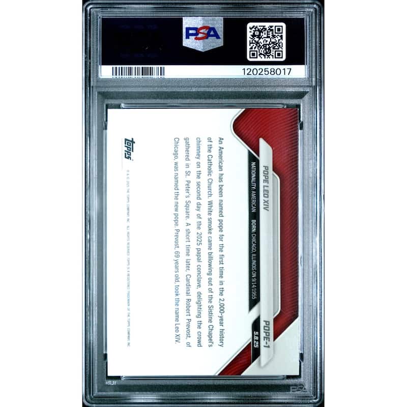 Pope Leo XIV 2025 Topps Now Card #POPE1 Graded PSA 8 120258017 - 8' x 11'