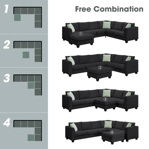 7 Seats Sectional Sofa L Shape Fabric Living Room Couche Sets Bed