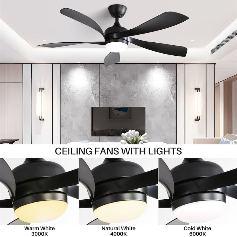 45 Inch Matte Black Smart Ceiling Fan with Light