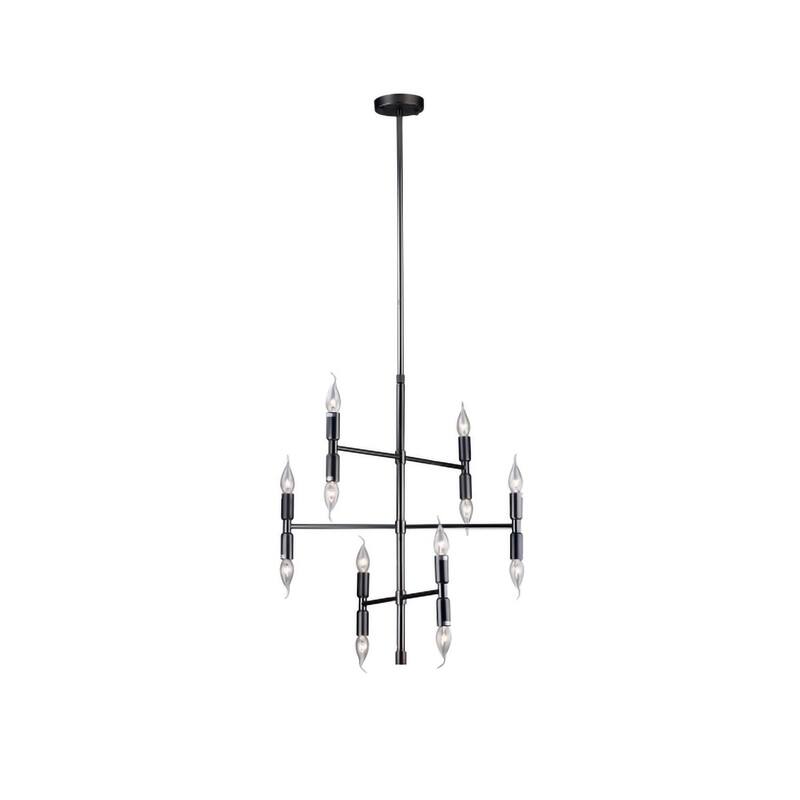 6-Light Black Metal Candle Light Pipe Chandelier