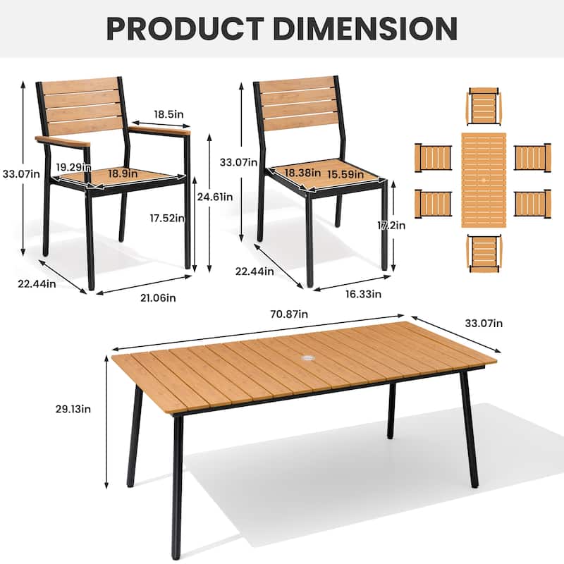 Outdoor Patio Dining Set 7/9 Piece Furniture Set Aluminum Dining Table with Umbrella and Stackable Chairs