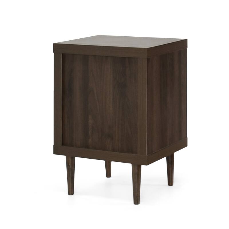 2-Drawer Nightstand with Mid-Century Design, Faux Wood Frame, and Rubberwood Legs, Storage Shelf