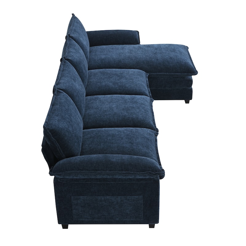 Chenille Upholstered Sectional Sofa with Chaise and Storage Pockets, 5 Seat Lounge Cloud Couch L-shaped Recliner Couches