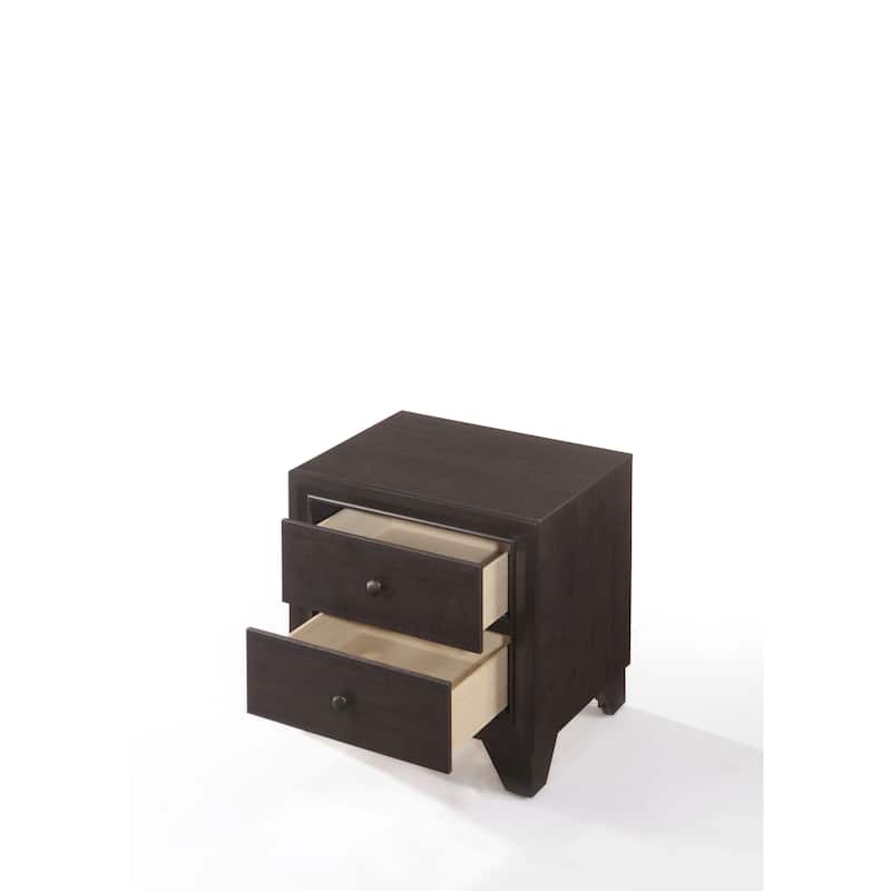 Espresso Finish Wooden Nightstand with 2 Large Storage Drawers and Raised Molding Trim - Espresso