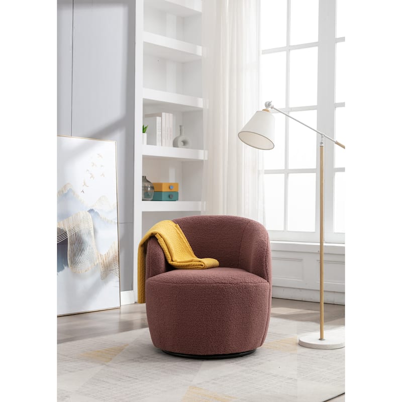 Red Modern 25.6" Upholstered Swivel Barrel Chair with Black Powder Coating and Metal Ring