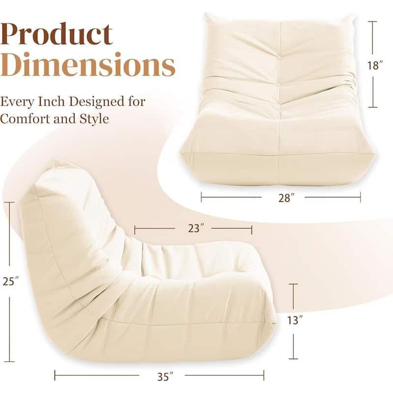 Corduroy Upholstered Oversized Ergonomic Curved Design Button-Tufted Comfy Bean Bag Lazy Sofa for Living Room
