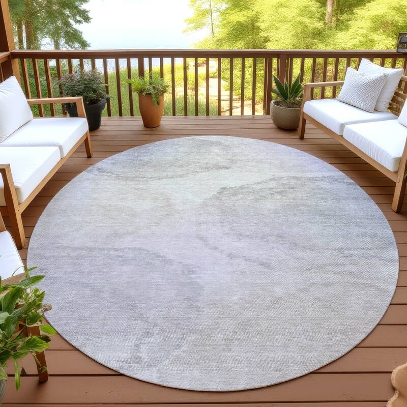 Machine Washable Indoor/ Outdoor Abstract Muted Chantille Rug - Beige - 8' x 8'