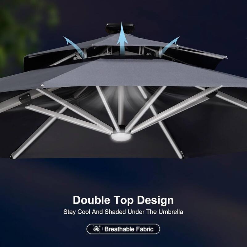 PURPLE LEAF 10 ft Double Top LED Round Patio Cantilever Umbrella