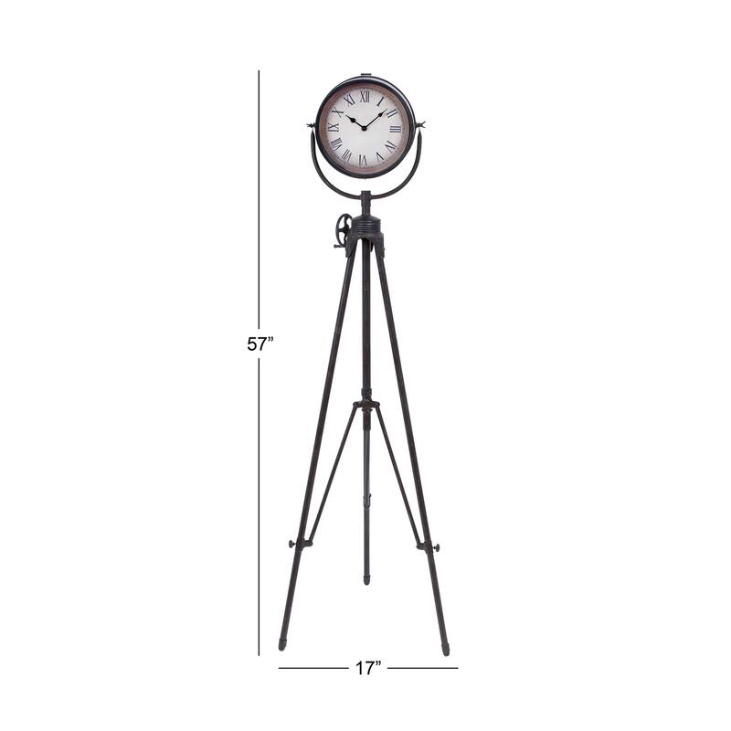 Metal Tall Tripod Clock - Black - Roche River Decor - 17"W x 17"L x 57"H