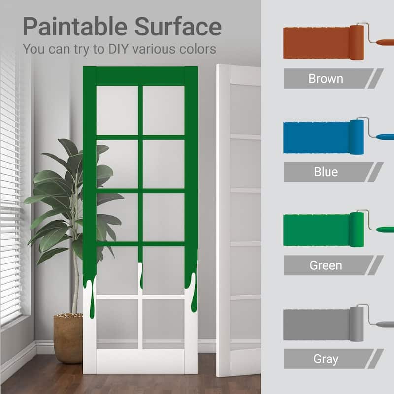 10-Lite Clear Glass Slab Interior Doors Solid Wood White Pre-Finished Surface