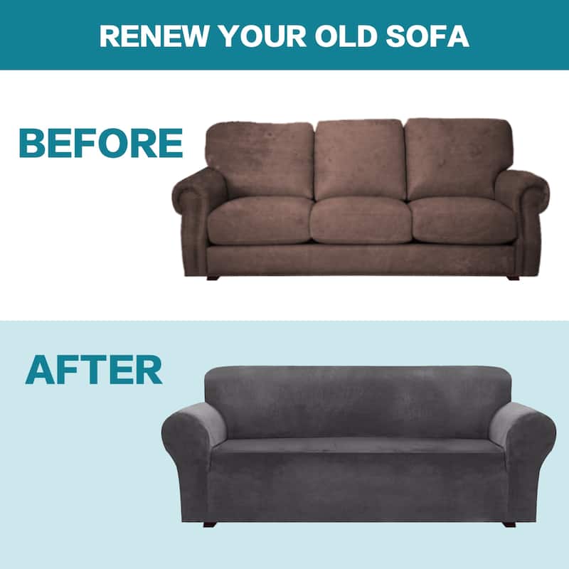 1-Piece Stretch Velvet Plush Sofa Slipcover