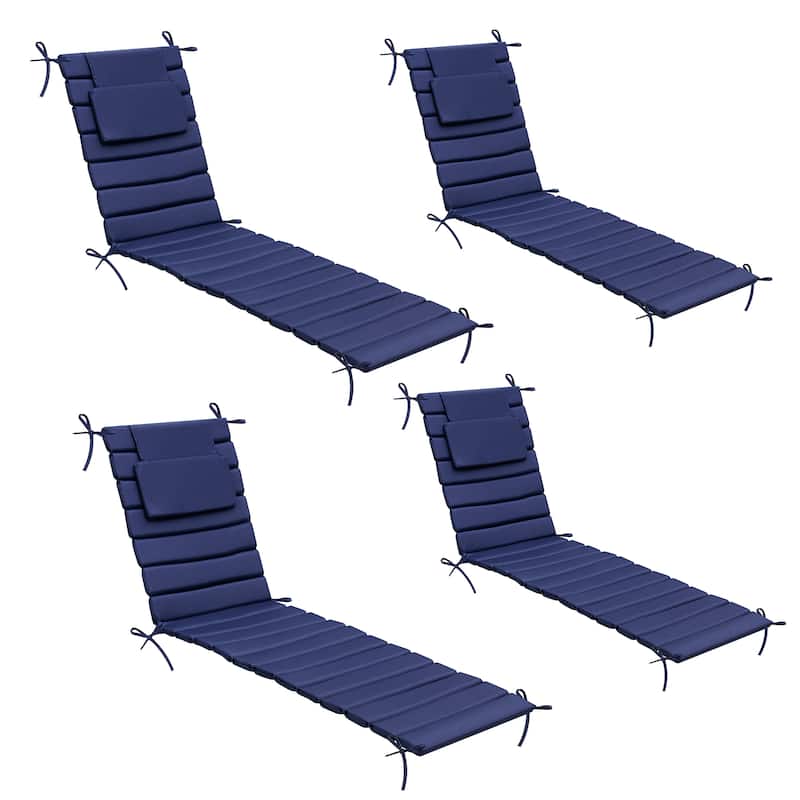 Outdoor Chaise Lounge Cushions Patio Sun Lounger Pad with Straps and Headrest - 70.87 inches long - Navy Blue - 4PC