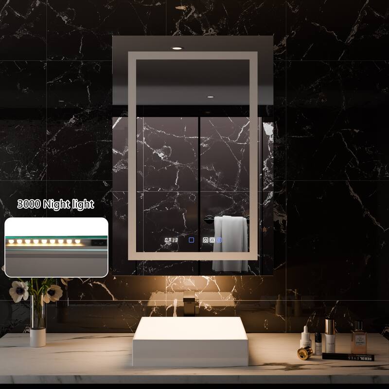 36'' H Recessed or Surface Mounted Bathroom LED Mirror Cabinet With Defogger, Dimmer, 10x magnifying