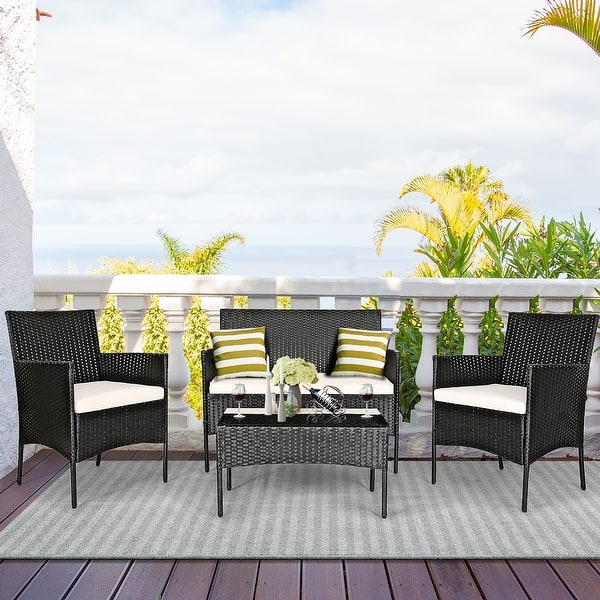 Shop Costway 4pcs Patio Rattan Furniture Set Cushioned Sofa Coffee Table Overstock 20708376