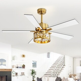 52 Inch Crystal Gold Ceiling Fan with Light Kit and Remote Included ...