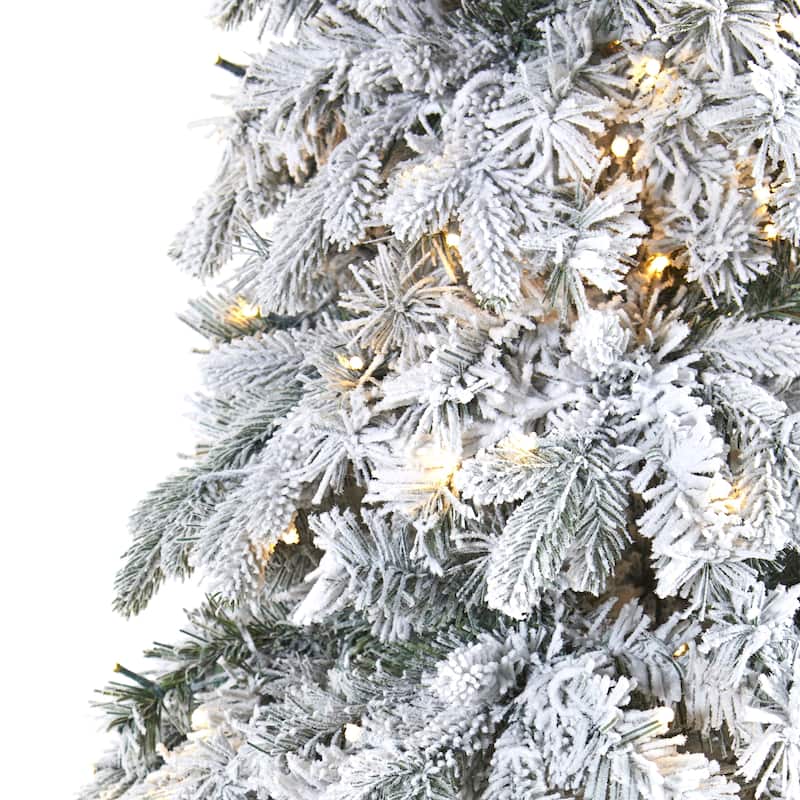 8' Flocked Vermont Pine Artificial Christmas Tree, Warm Clear LED - 8 Foot