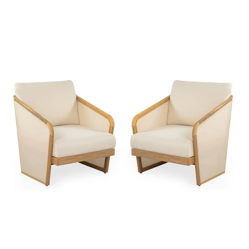 Roomfitters Outdoor Club Chair with Acacia Wood Frame and Cushions, Patio Armchair, Beige