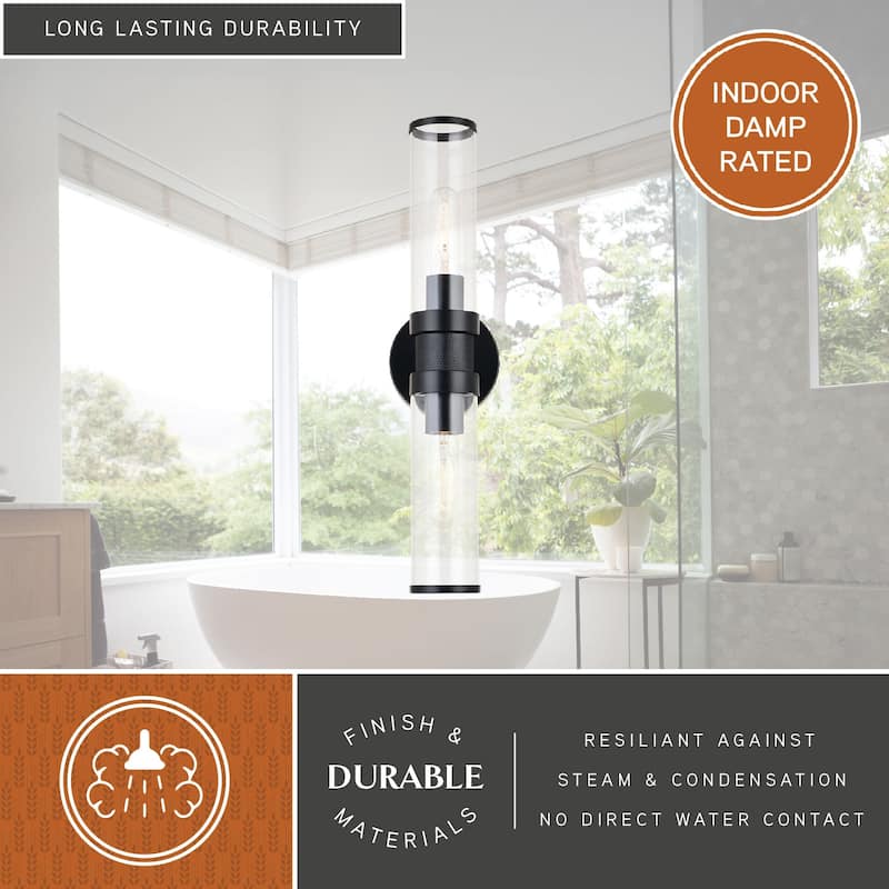 Levitt 2 Light Mid Century Modern Industrial Bathroom Vanity Bath Bar Fixture Clear Glass
