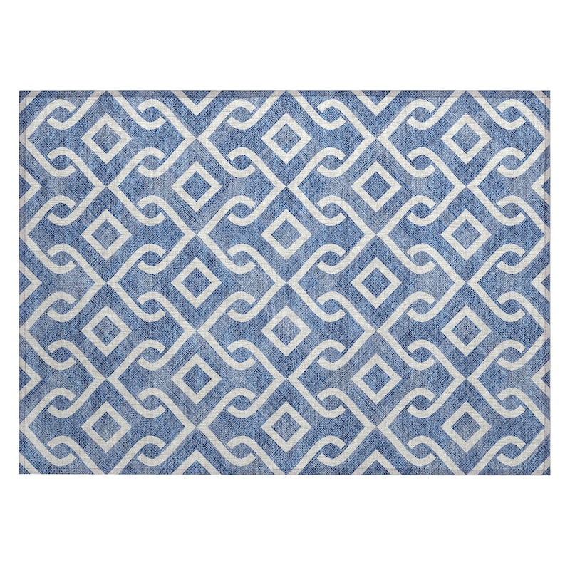 Machine Washable Indoor/ Outdoor Chantille Trellis Scroll Rug