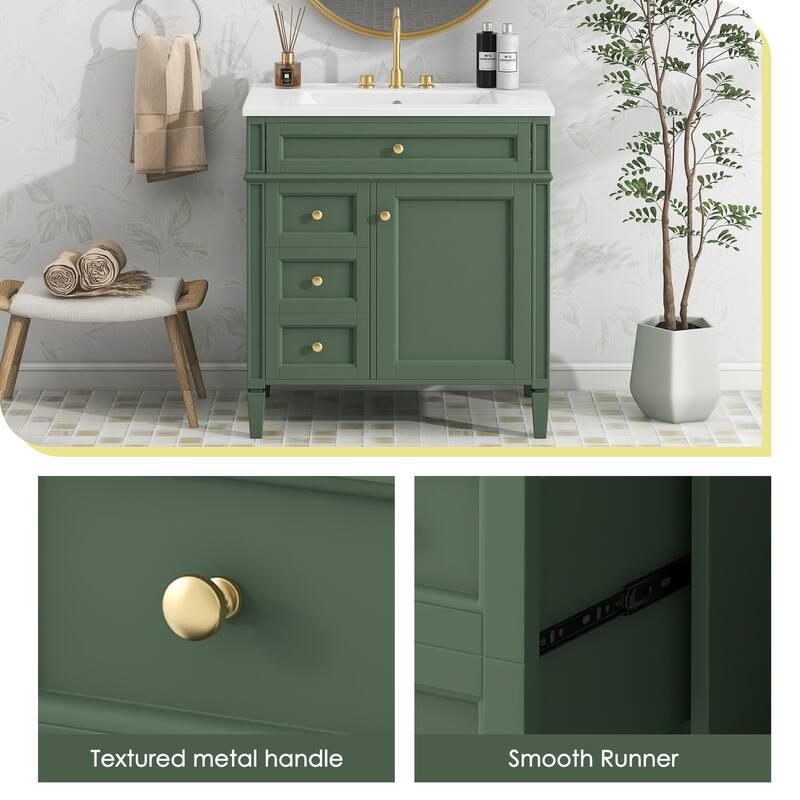 Bathroom Vanity Cabinet with Door Rack, Drawers of Different Sizes, Metal Textured Knobs, Roman Leg Design and Adjustable Shelf