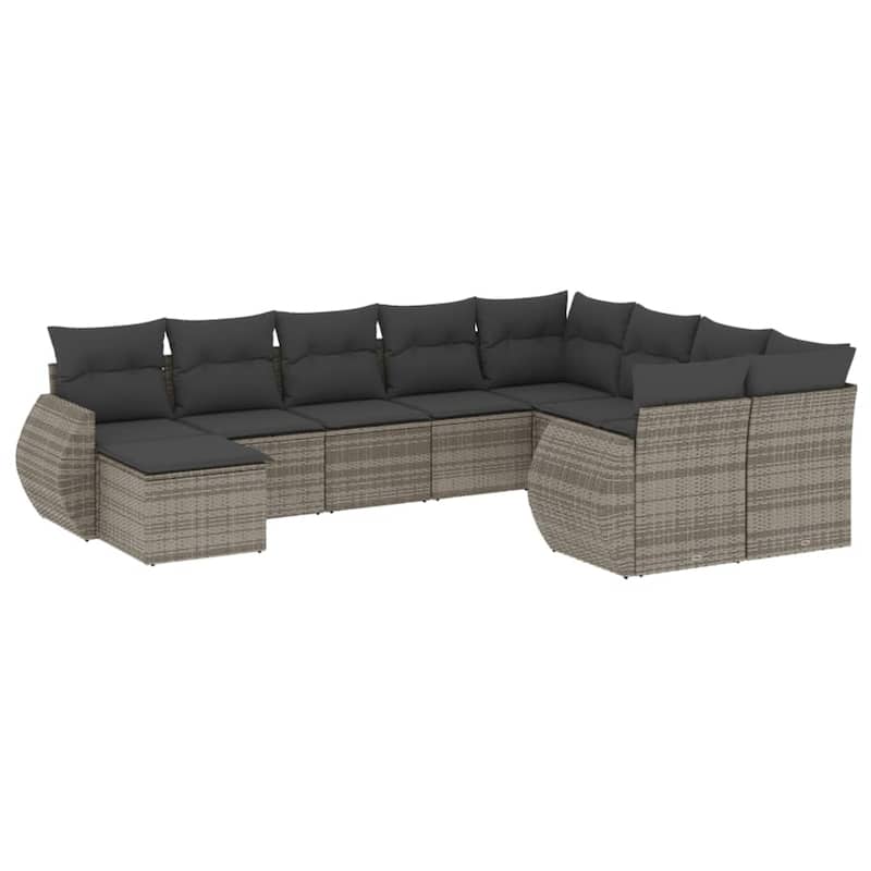 vidaXL Patio Sofa Set with Cushions Outdoor Furniture 10 Piece Poly Rattan - 21.7 x 21.7 x 14.6