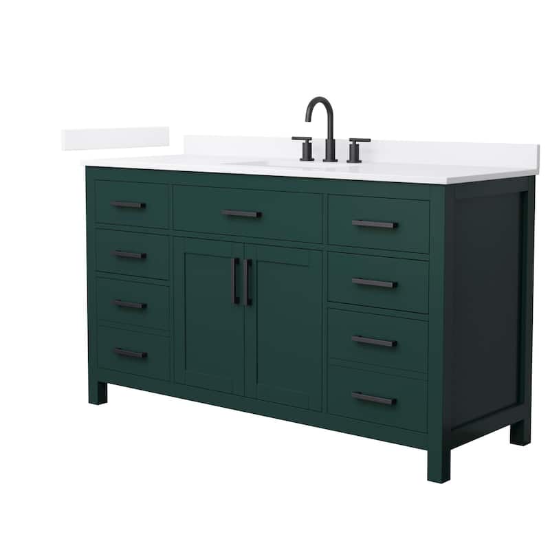 Wyndham Collection WCG2424-60S-QTZ-US3MXX Beckett 60" Free Standing - Green / White Quartz Top / Matte Black Hardware