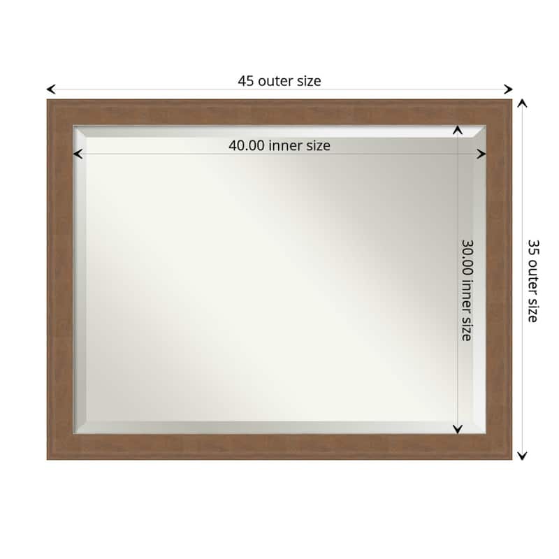 Beveled Bathroom Wall Mirror - Alta Frame - Outer Size: 45 x 35 in - Alta Medium Brown