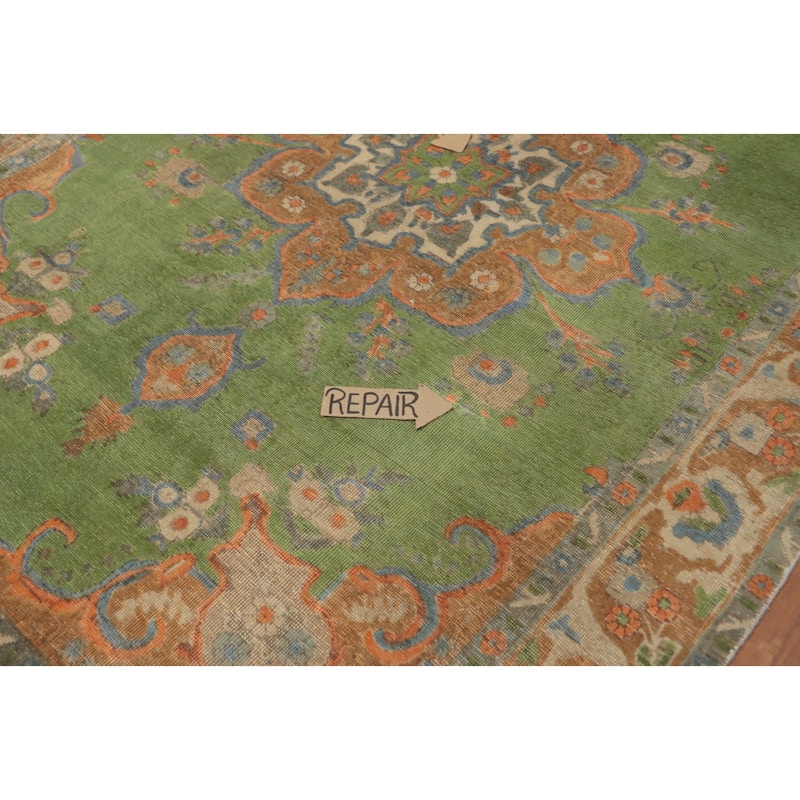 Hand Knotted Oriental 100% Wool Carpet Traditional Floral Green Tabriz Area Rug - 9' 1'' X 6' 8''