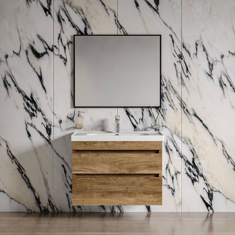 Modern Wall-Mounted Bathroom Vanity with Washbasin Niagara Teak Natural Non-Toxic MDF-24"-Diamond 24"