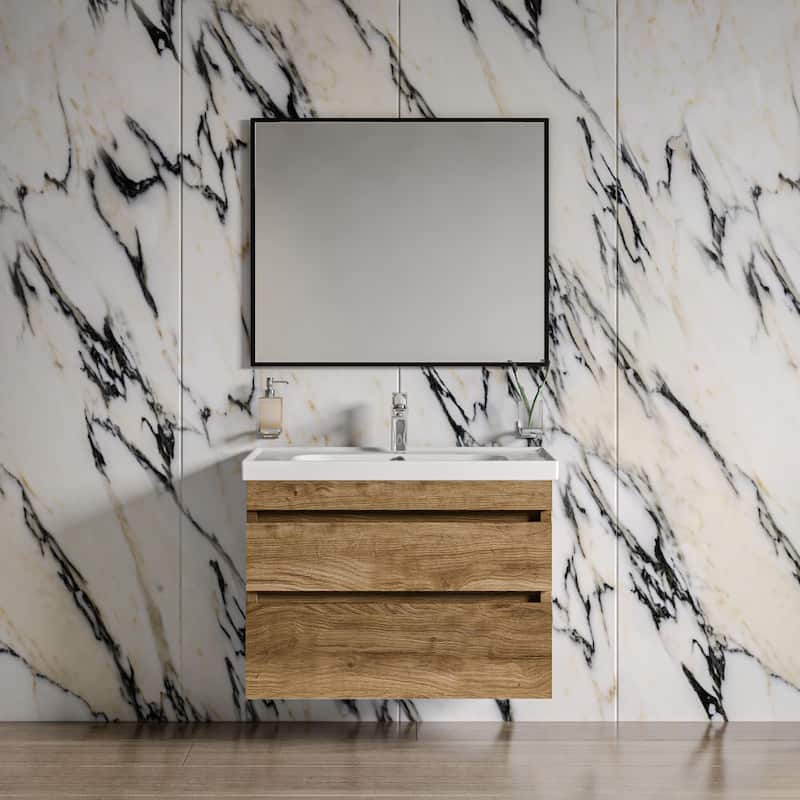 Modern Wall-Mounted Bathroom Vanity with Washbasin Niagara Teak Natural Non-Toxic MDF-24"-Omega R-line 24"