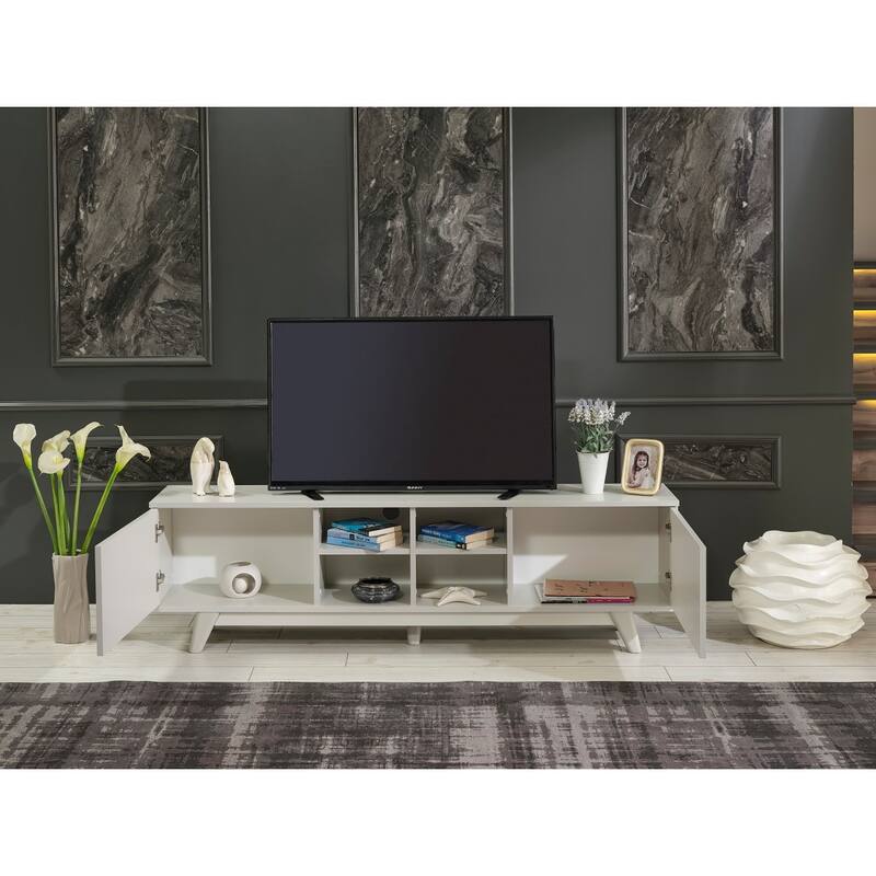 Modern 67 in. Wood TV Stand with 2 Storage Shelves and 2 Doors Fits TV's up to 70 in.